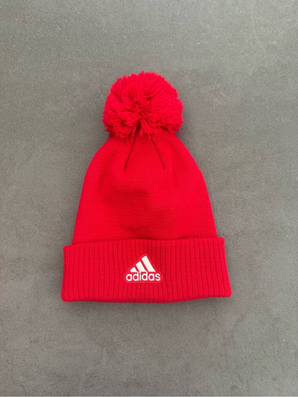 NWOT adidas Red Pom-Pom Beanie with Logo Cuff unisex